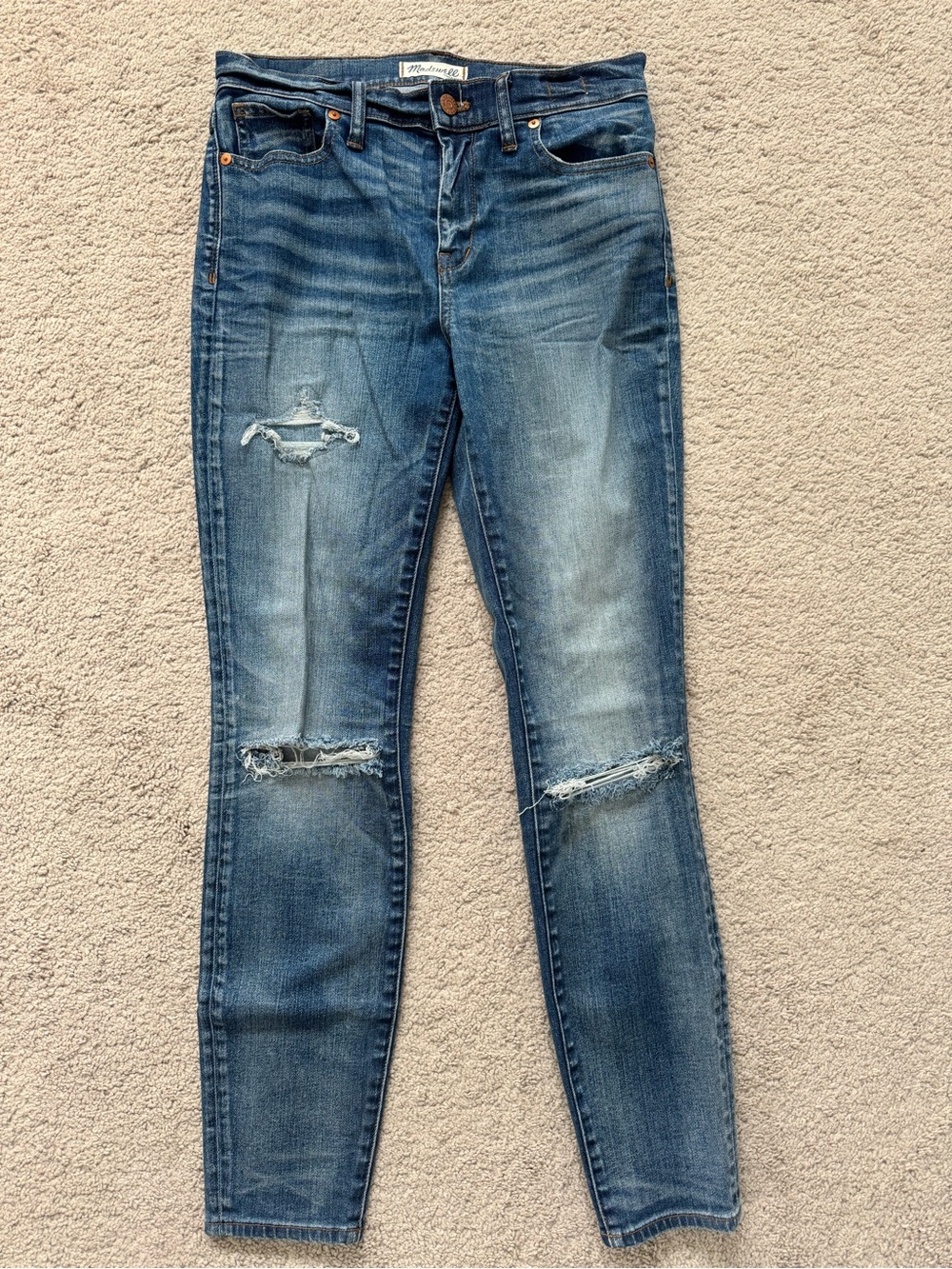 Madewell Skinny Distressed Jeans in Medium Blue Wash